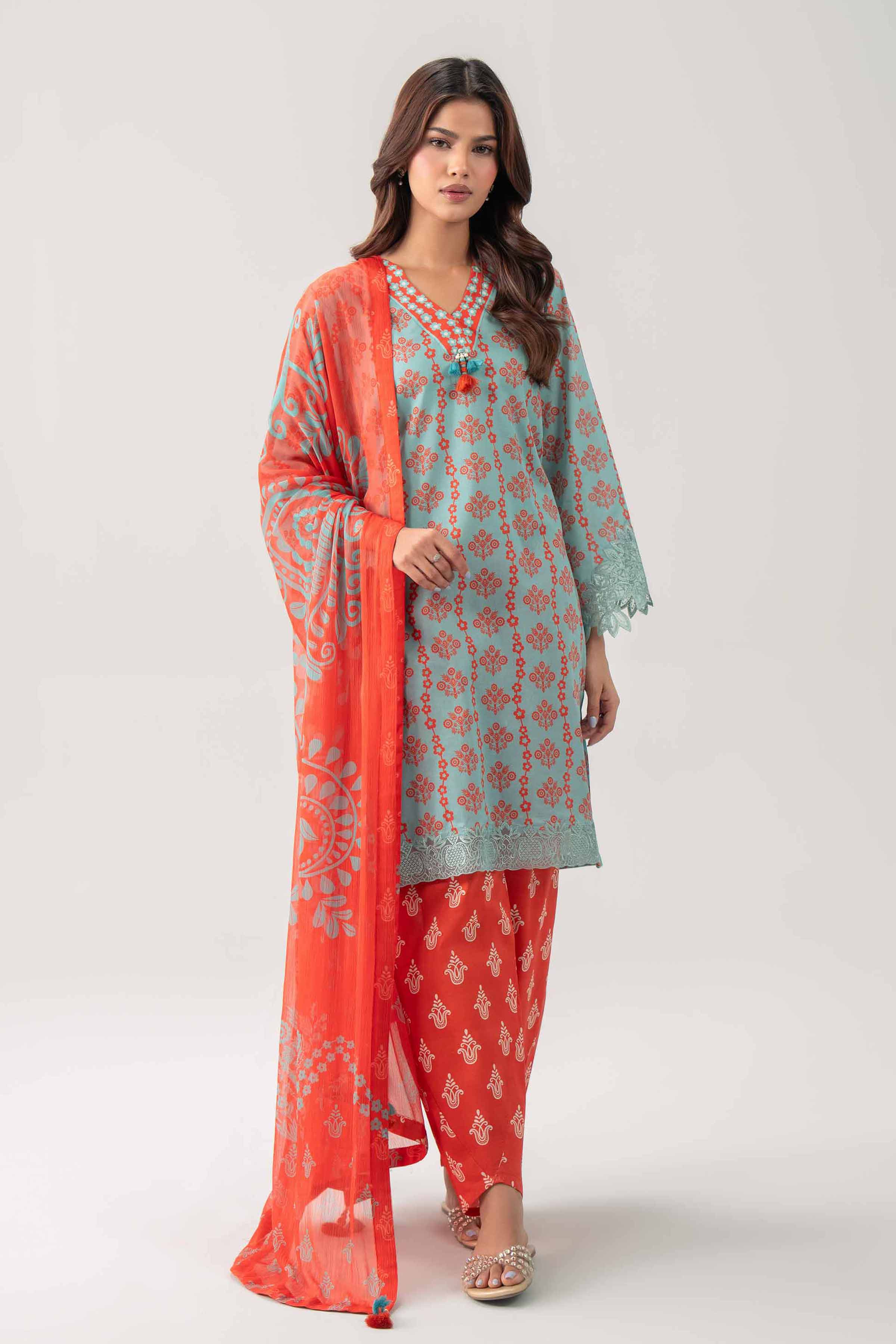 3 Piece - Digital Printed Embroidered Suit