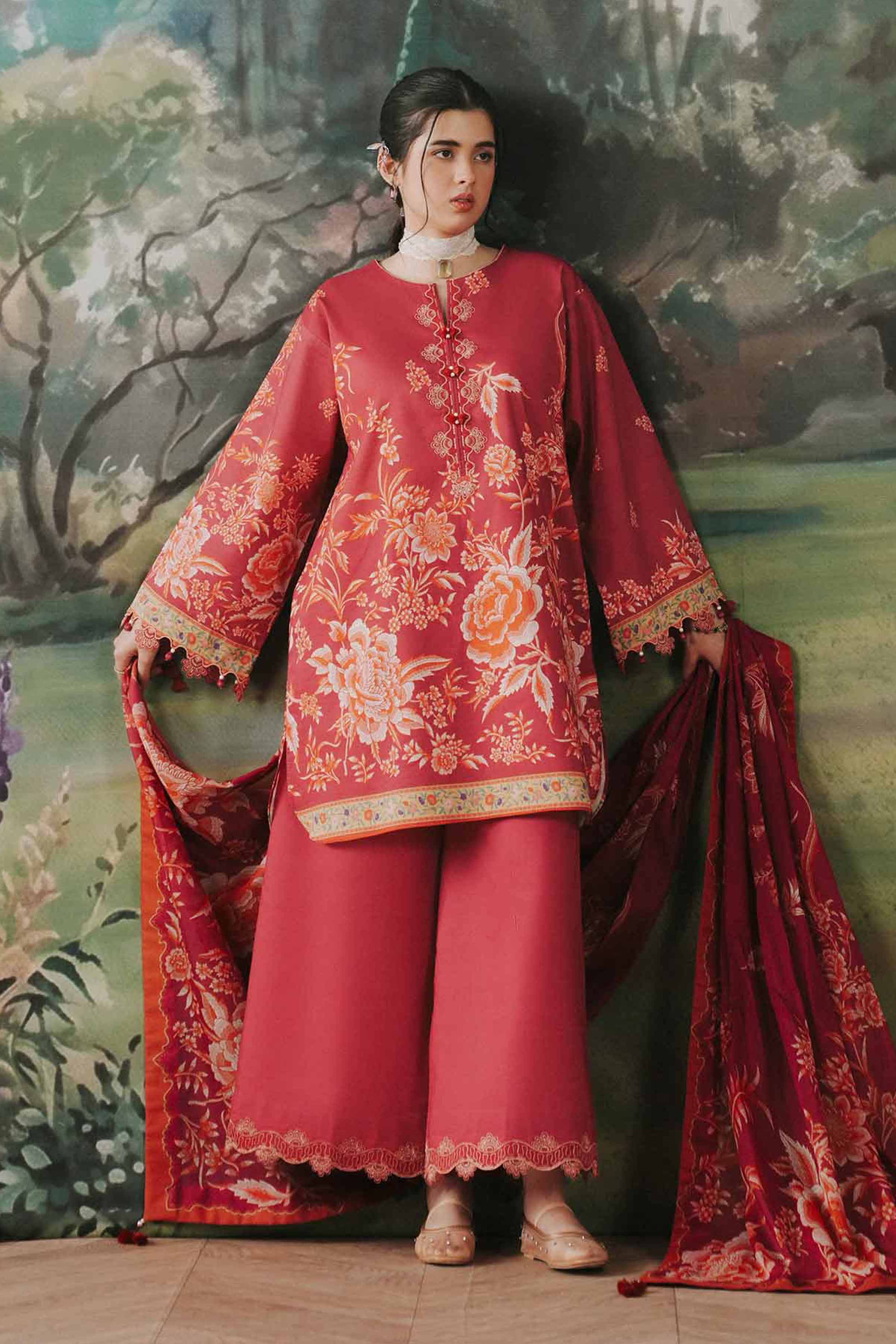 3 Piece - Digital Printed Embroidered Suit