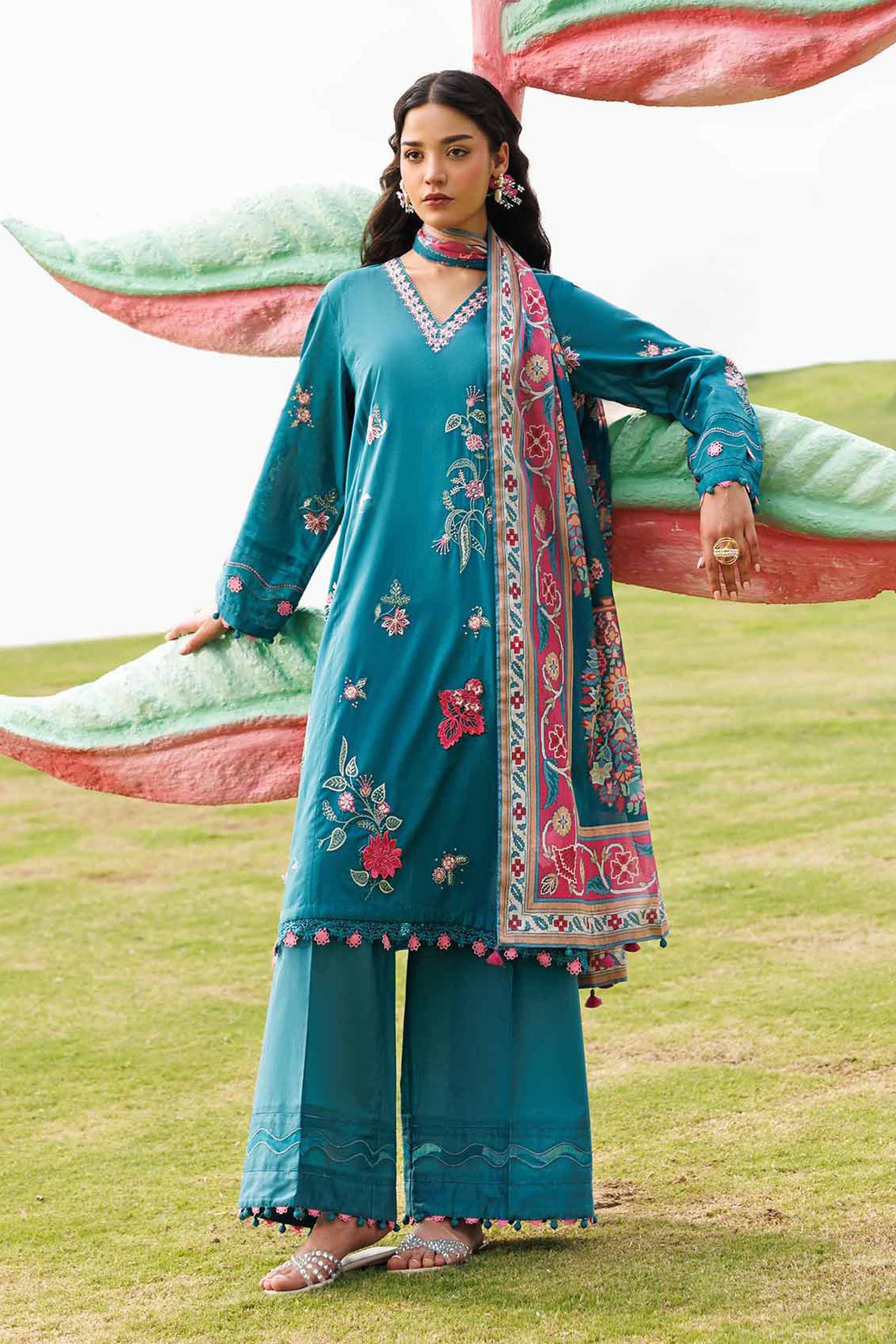 3 Piece - Digital Printed Embroidered Suit