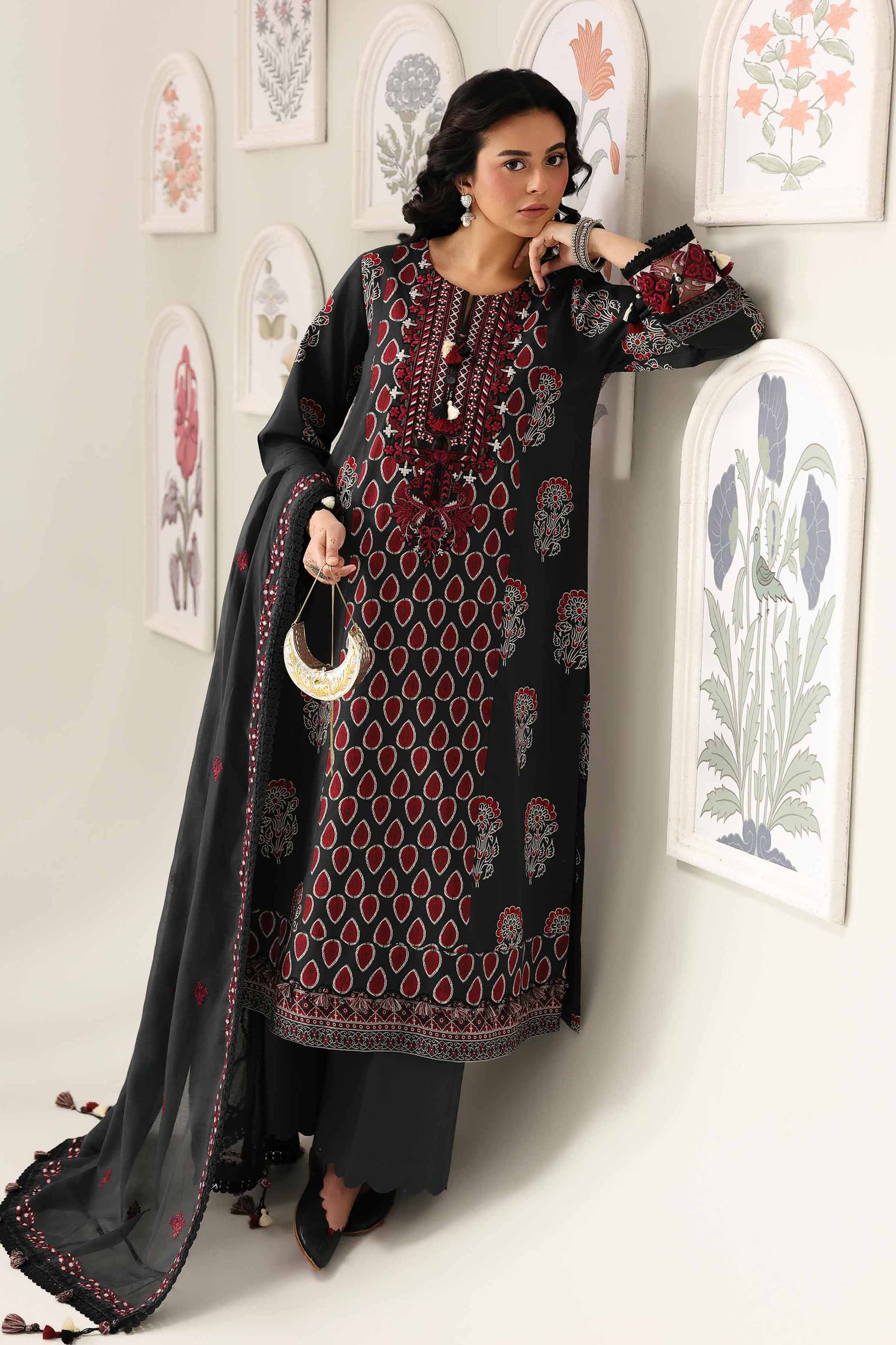 3 Piece - Printed Embroidered Suit