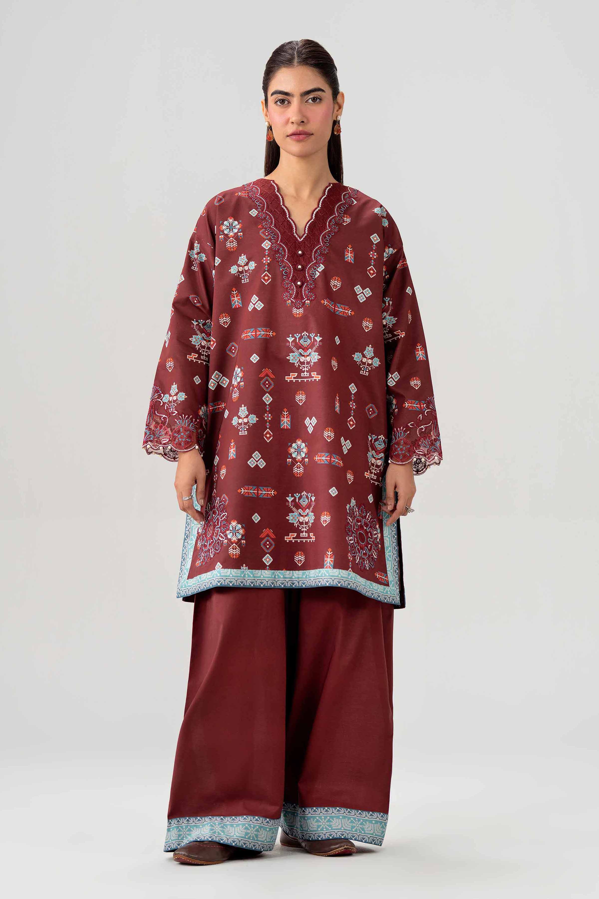 2 Piece - Printed Embroidered Suit