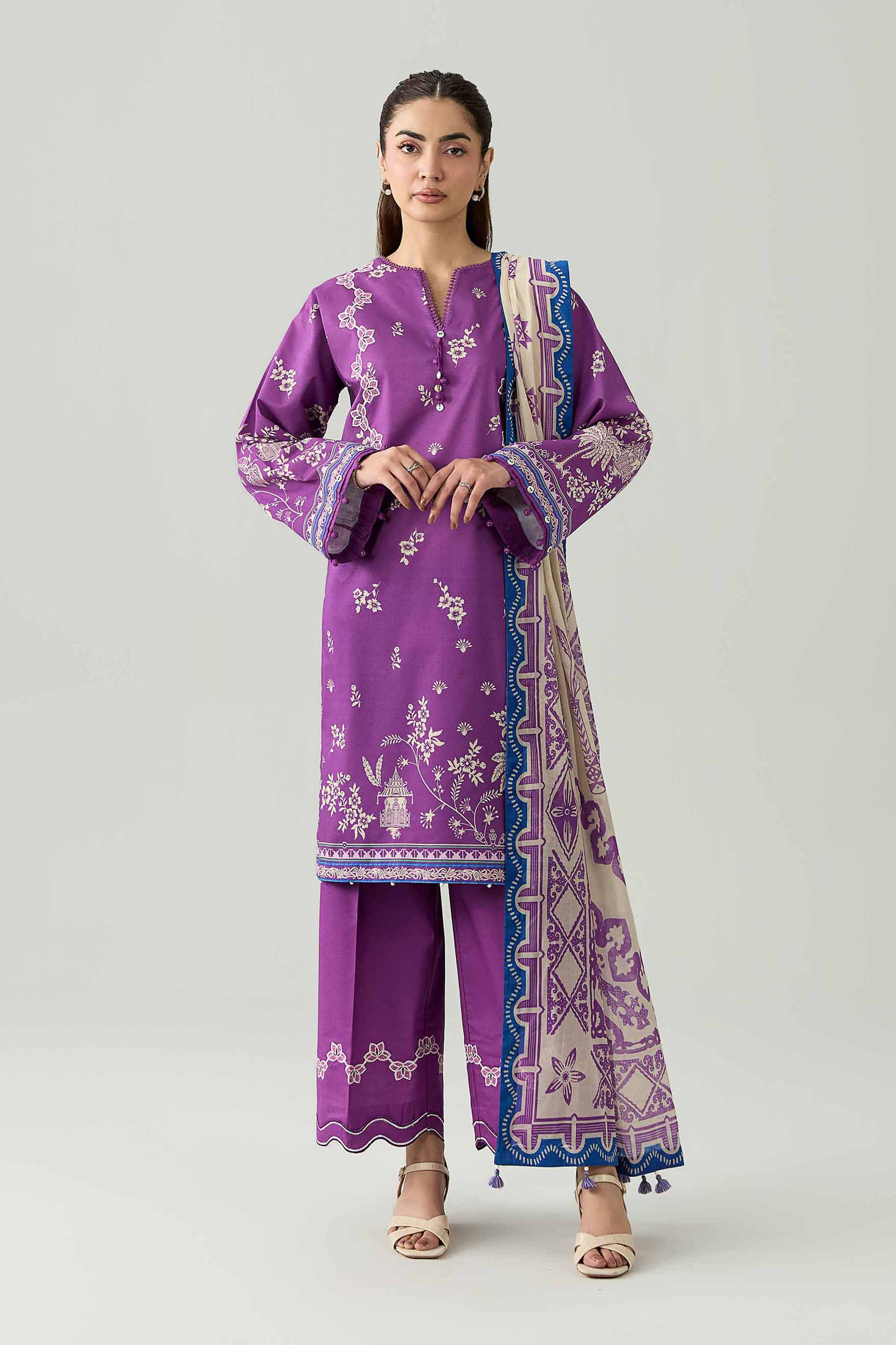 3 Piece - Digital Printed Embroidered Suit