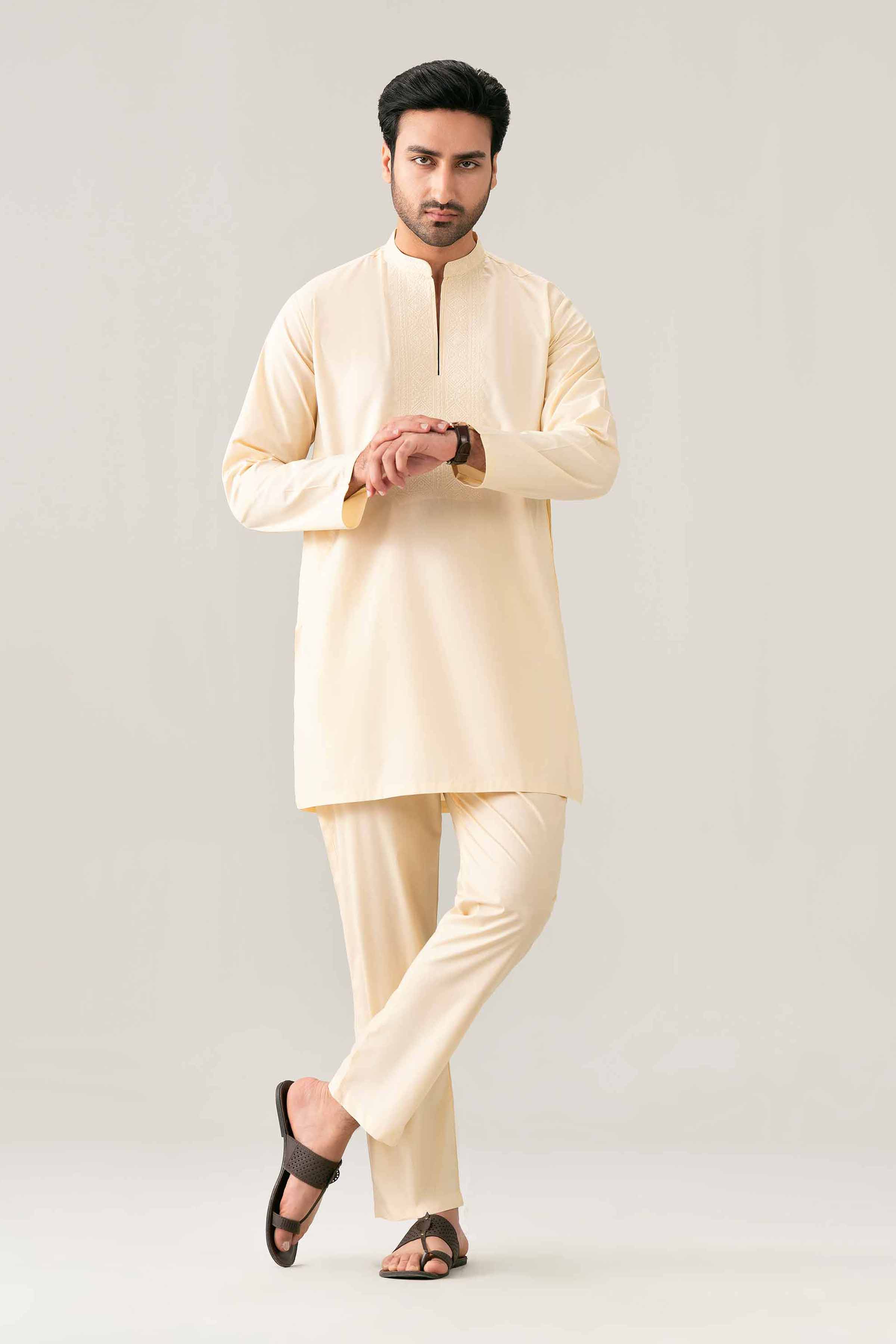2 Piece - Embroidered Suit - NQ26-017 — Cotton Men's Panjabi Luméora Bangladesh