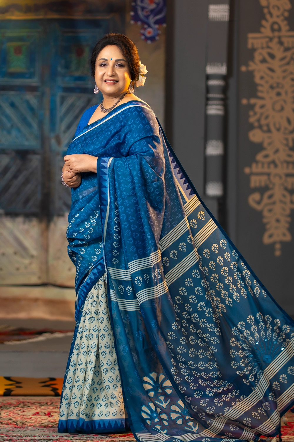 Radiant Multi-Color Half Silk Saree with Patchwork & Handwork