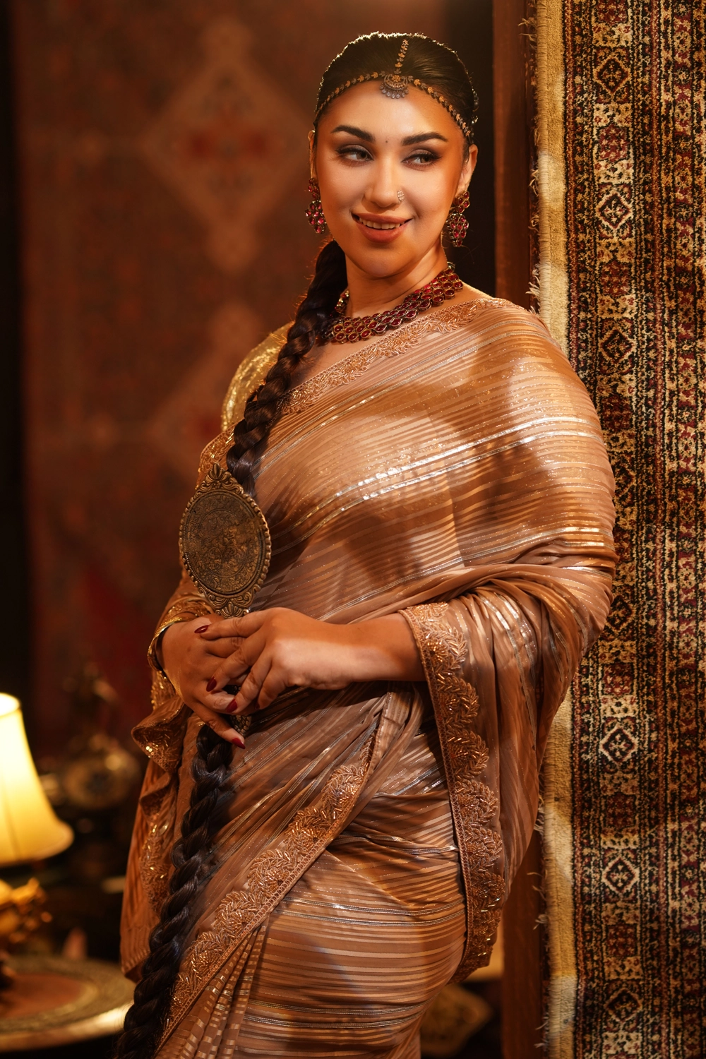 Biscuit Fancy Silk Saree with Ribbon Work