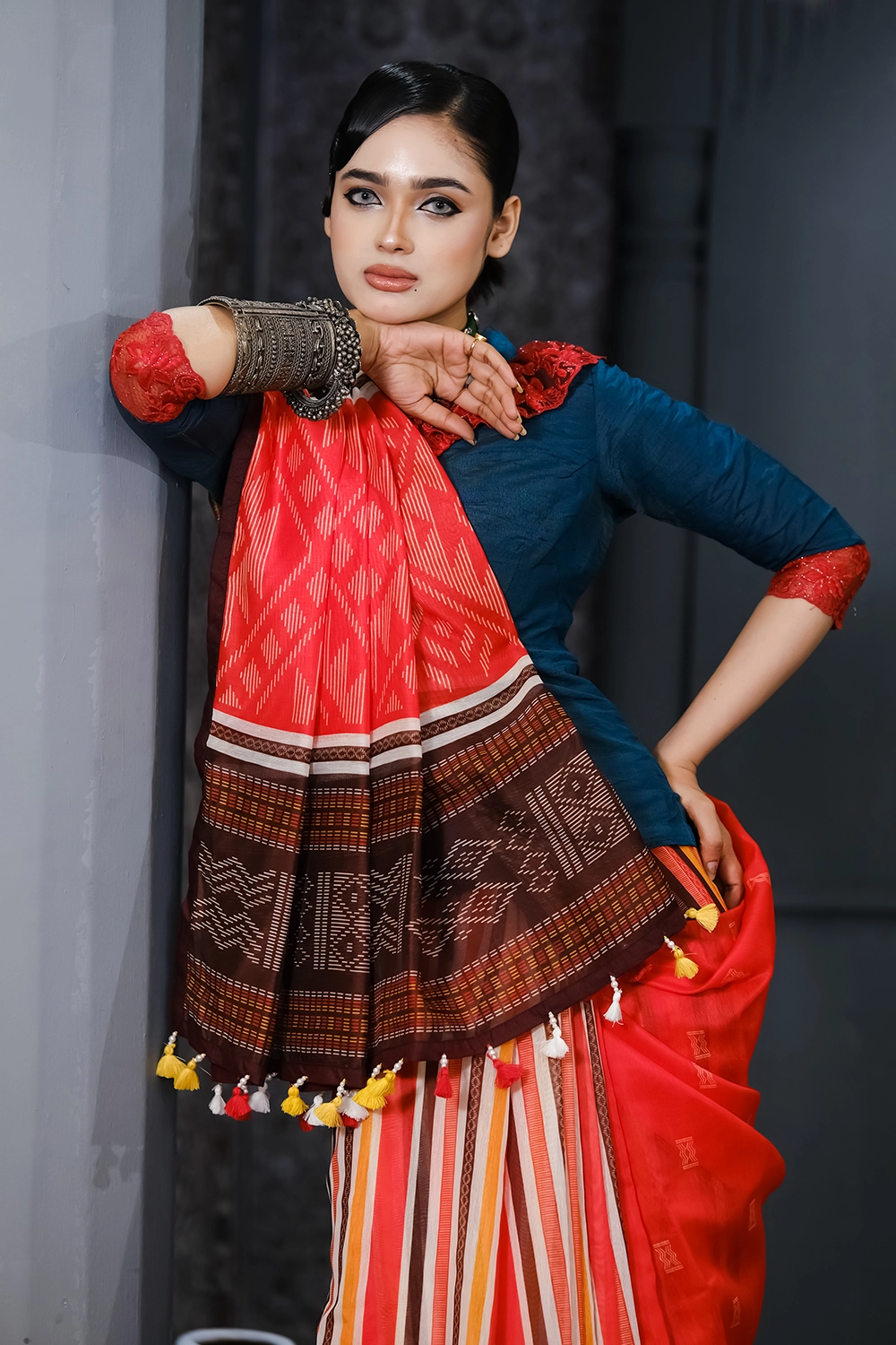 Multi Color Half Silk Saree with Industrial Print