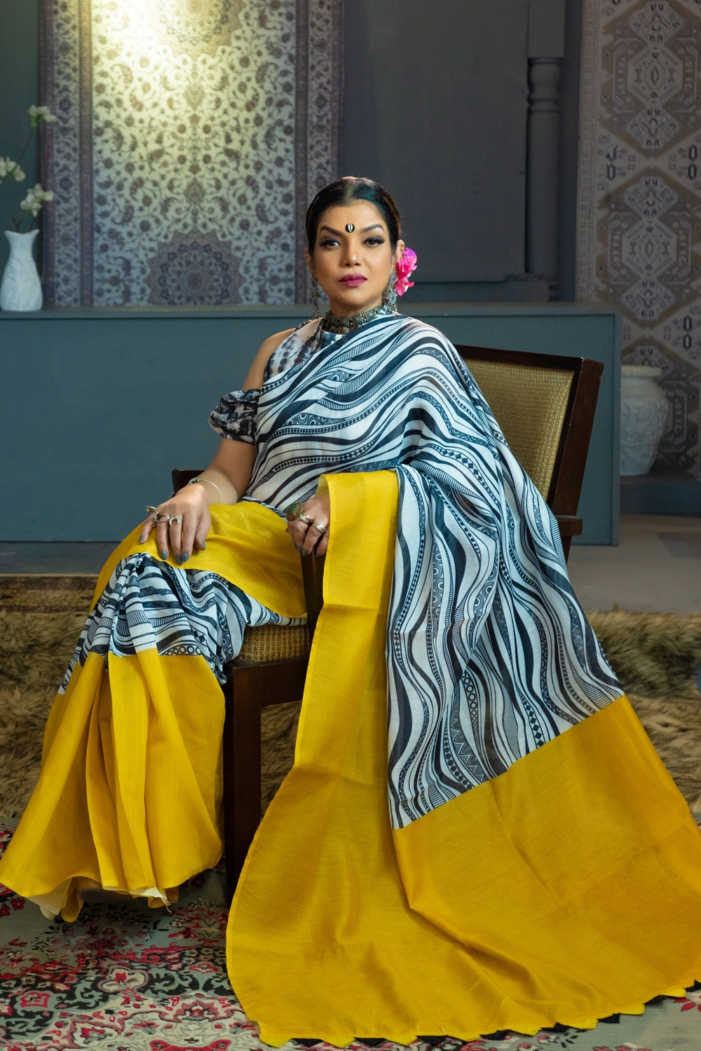 Multi Color Industrial Print Half Silk Saree