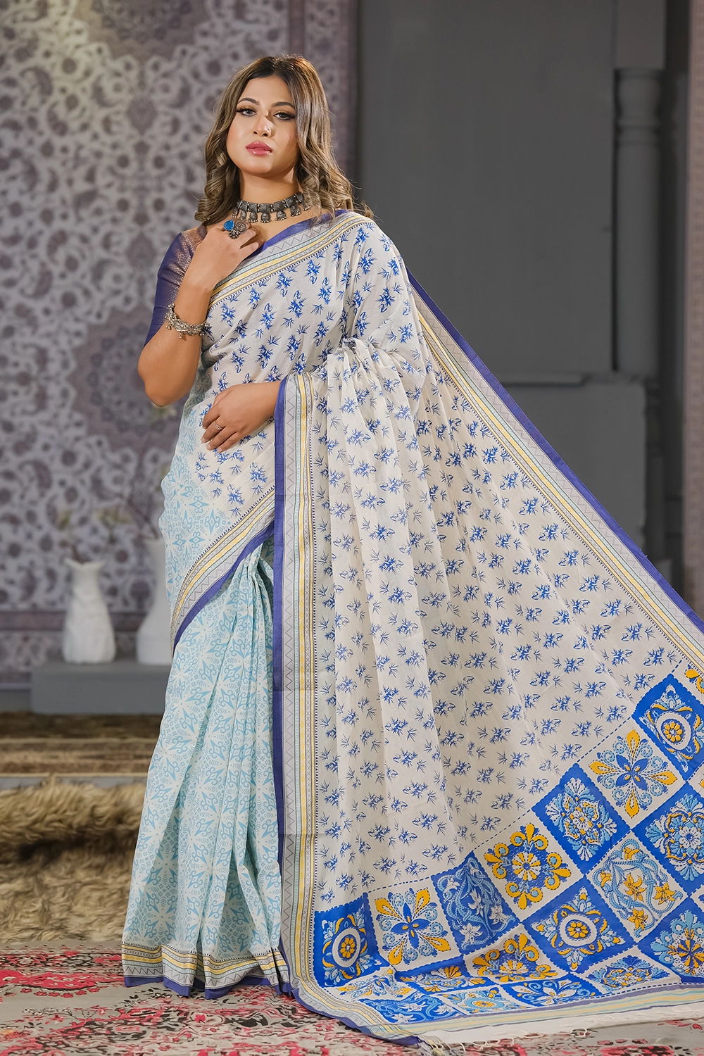 Multi Cotton Screen Print Saree