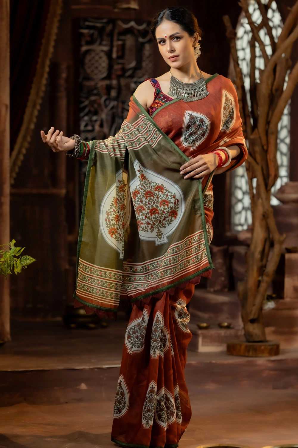 Multicolor Half Silk Saree with Industrial Print