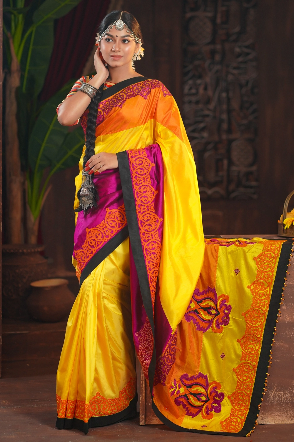 Yellow Balaka Silk Saree with Cutwork & Patchwork