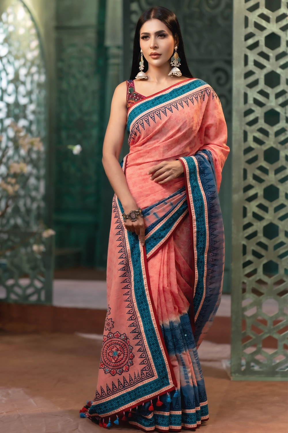 Sweet Half Silk Saree with Tie-Dye, Block Print, Embroidery & Patchwork