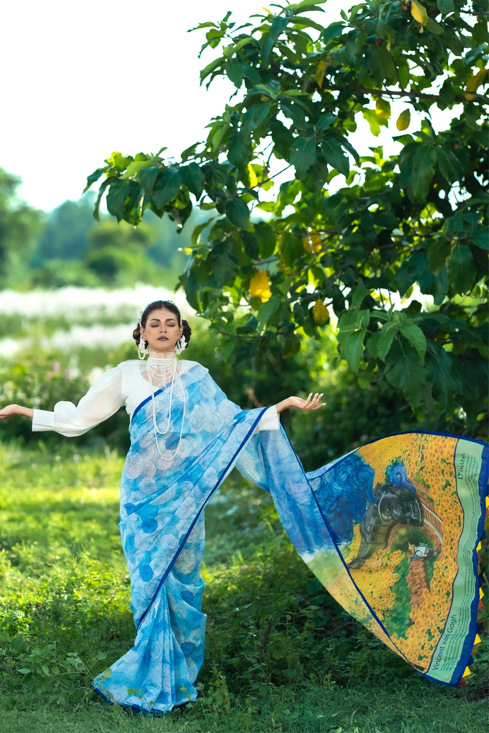 Multi Industrial Print Half Silk Saree for women