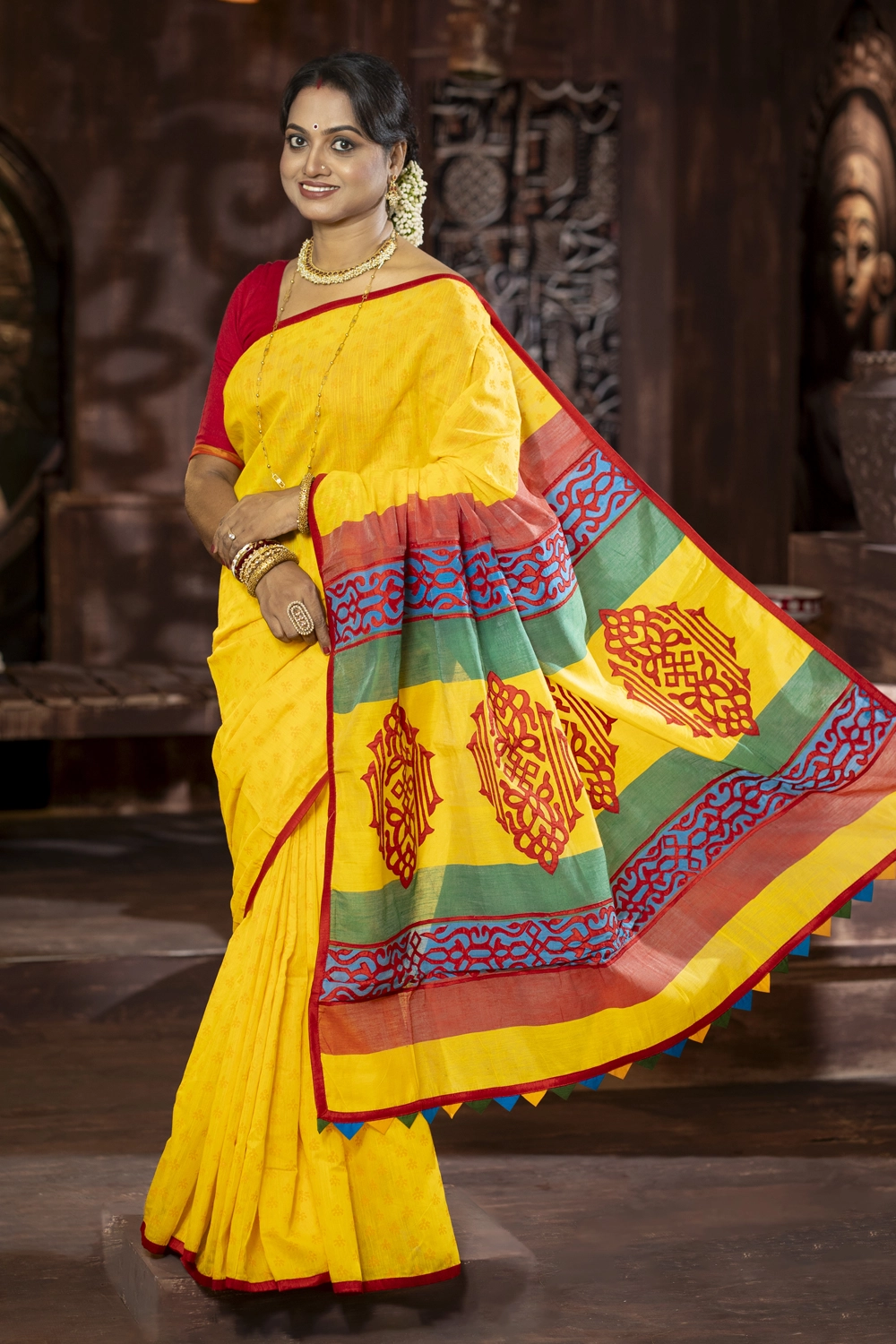 Golden Half Silk Cutwork Saree