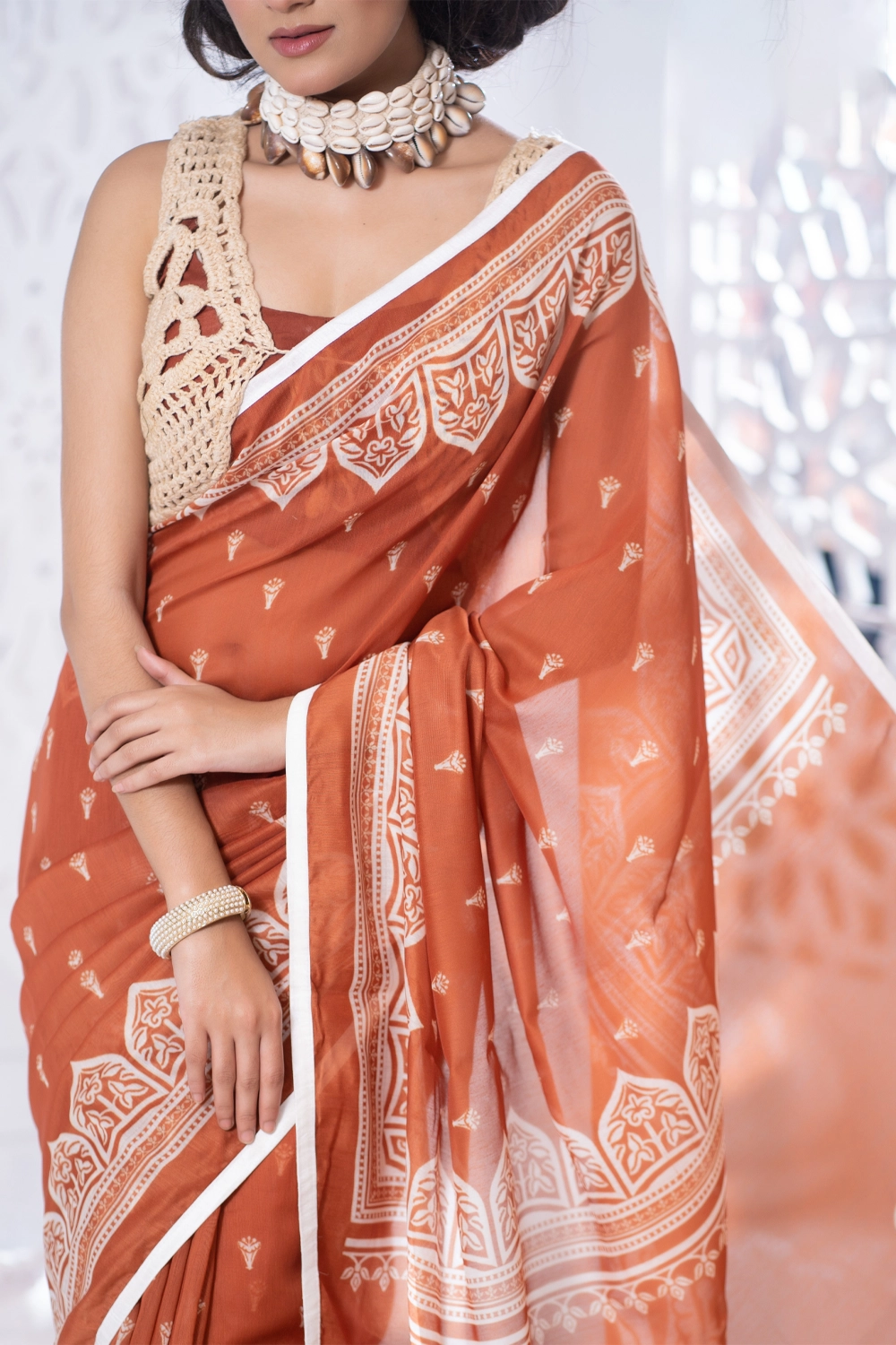 Tama Half Silk Industrial Print Saree