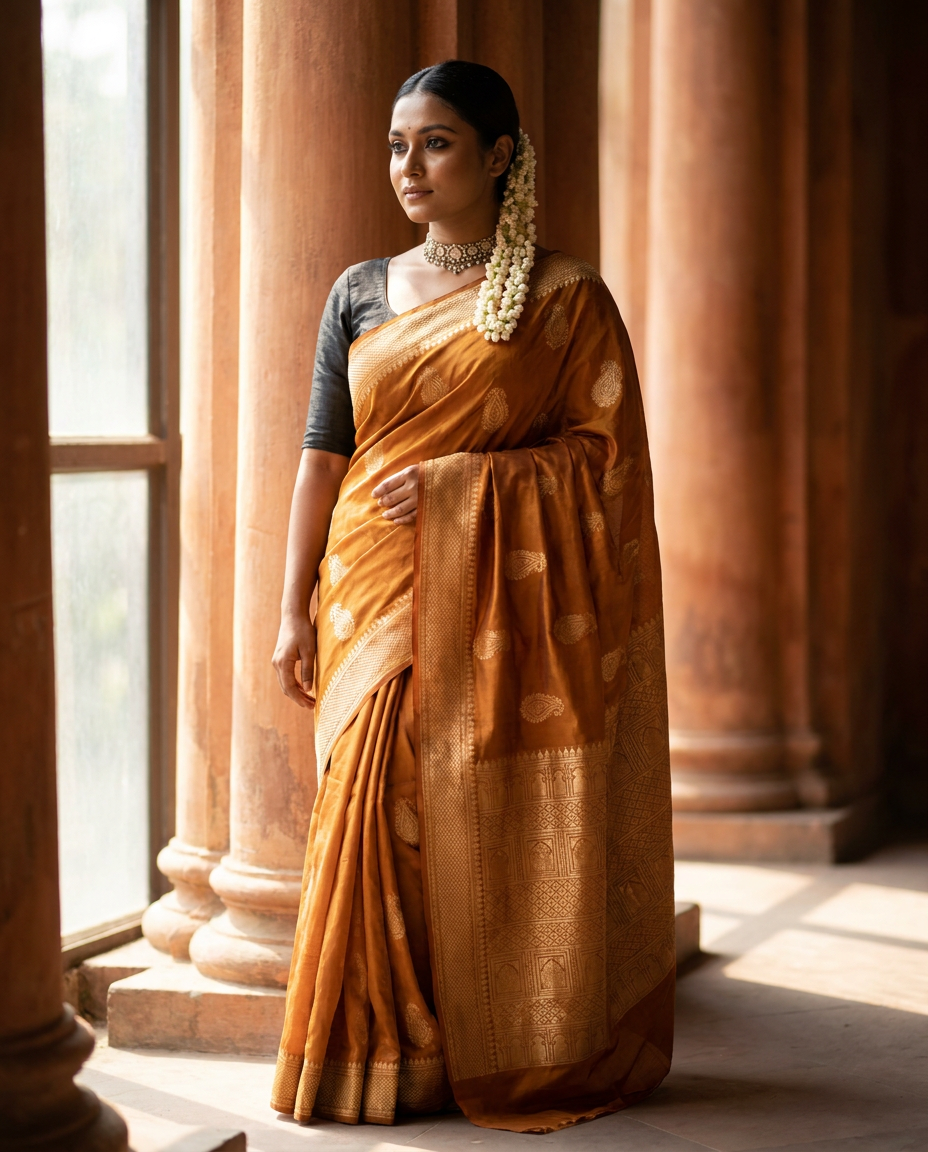 Barendra Hemanto Katan — Handloom Rajshahi Silk Katan & Antique Zari Saree Luméora Bangladesh